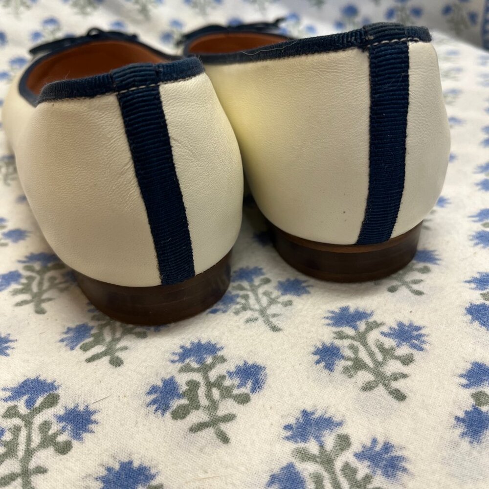 New J.Crew Kiki Ballet Flats Ivory & Navy Leather - Picture 6 of 14